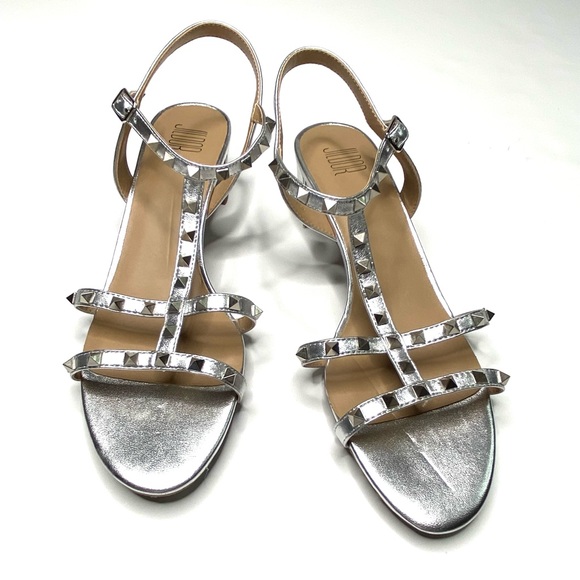 Jildor Shoes - JILDOR Silver Napa Midge T-Strap Studded Sandal